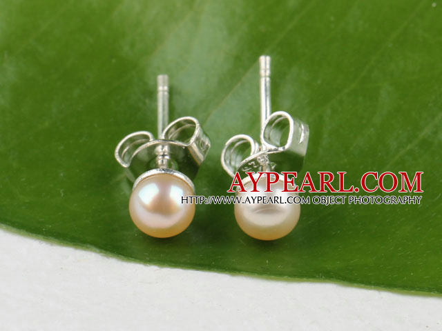 4-4.5mm cultured natural pink fresh water pearl studs