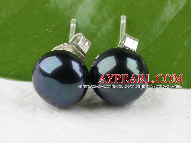 Fashion 8-8.5Mm Natural Black Freshwater Pearl Ear Studs
