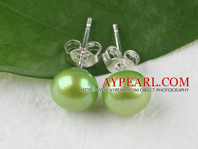 8-8.5 mm green fresh water pearl studs