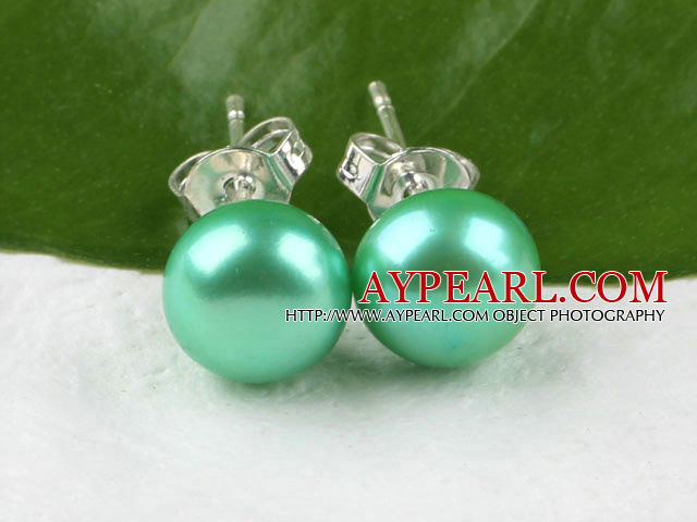 8-8.5 mm green fresh water pearl studs