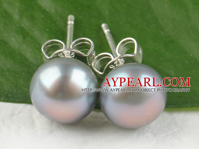 Fashion Simple Style 8-8.5 Mm Grey Freshwater Pearl Studs Earrings
