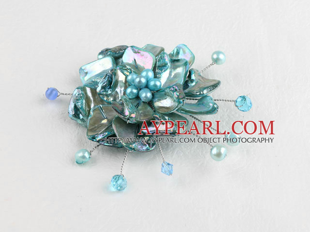 wedding jewelry admirably blue pearl and shell flower brooch