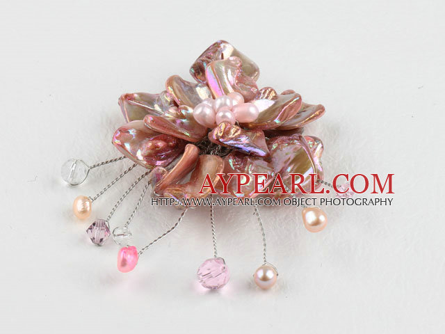 wedding jewelry admirably pink pearl and shell flower brooch