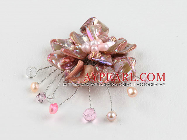 Hochzeit Schmuck bewundernswert rosa Perle und Muschel Blumenbrosche