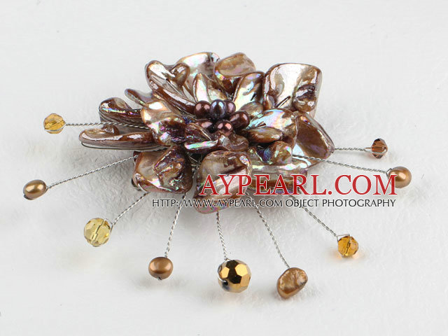 wedding jewelry admirably brown pearl and shell flower brooch