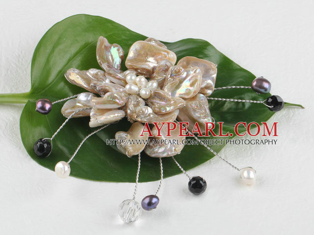 wonderful white pearl and shell flower brooch