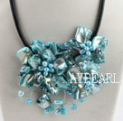 belle perle bleue 17,7 pouces et la coquille collier de fleurs