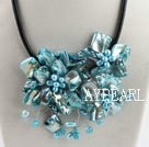 beautiful 17.7 inches blue pearl and shell flower necklace