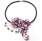 美しい17.7インチ紫色の真珠とシェルフラワーネックレス