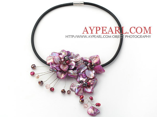 beautiful 17.7 inches purple pearl and shell flower necklace