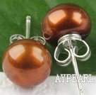 sellable 8-8.5 mm brown fresh water pearl studs