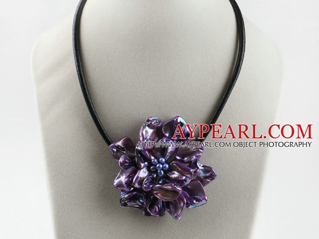 17.7 inches purple shell flower pearl necklace with magnetic clasp