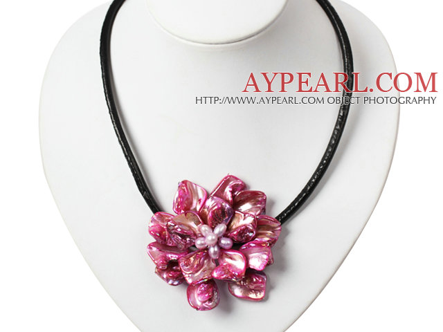 17.7 inches pink shell flower pearl necklace with magnetic clasp