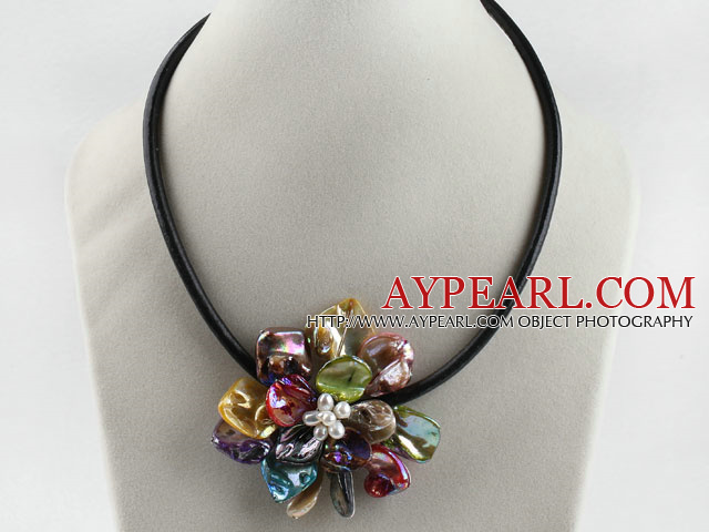 17.7 inches colorful shell flower pearl necklace with magnetic clasp