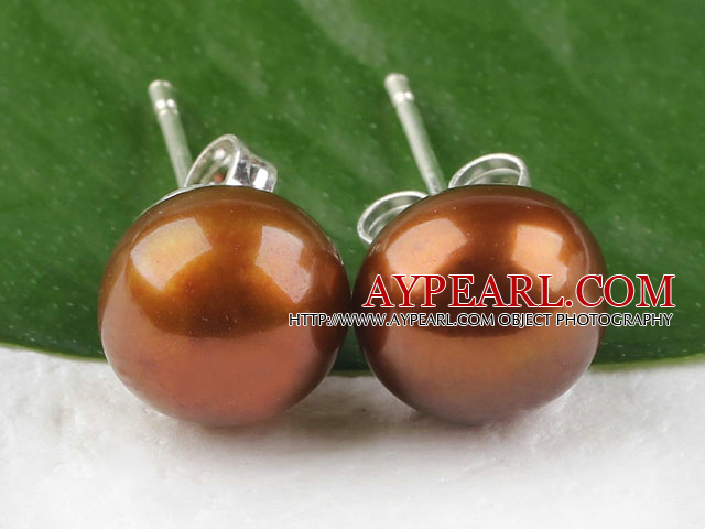 sellable 8-8.5 mm brown fresh water pearl studs