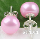 Wholesale 8-8.5 mm dyed pink cultured fresh water pearl studs