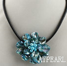 17.7 inches blue shell flower pearl necklace with magnetic clasp