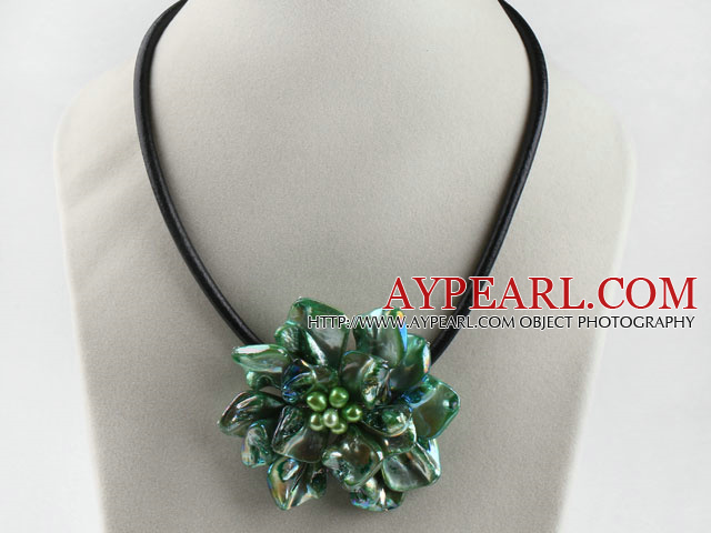 17,7 Zoll grün Shell Blume Perlenkette mit Magnetverschluss