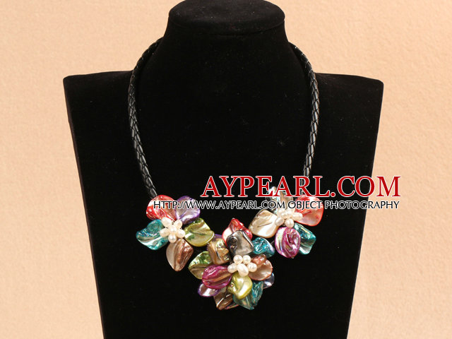 multi color dyed pearl shell flower necklace with magnetic clasp