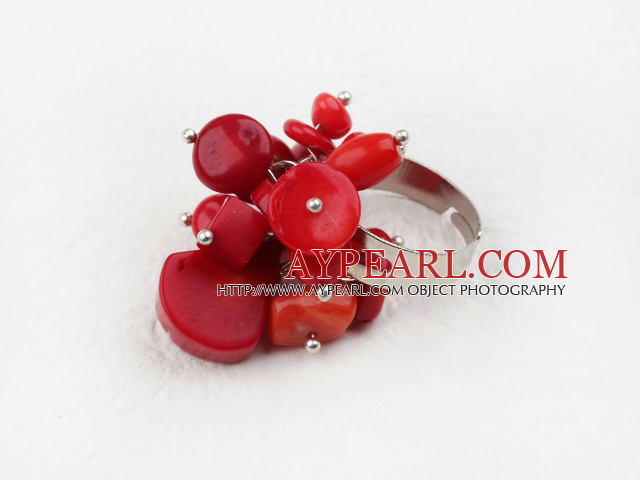 Классический дизайн ассорти Red Coral Ring регулируемая