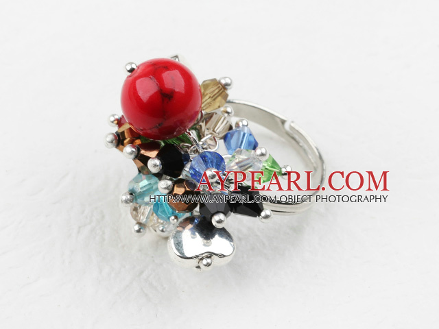 Classic Design Assorted Multi Color Crystal and Alaqueca Adjustable Ring