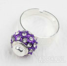 Fashion Style Purple European Bead with Rhinestone Adjustable Shambala Ring