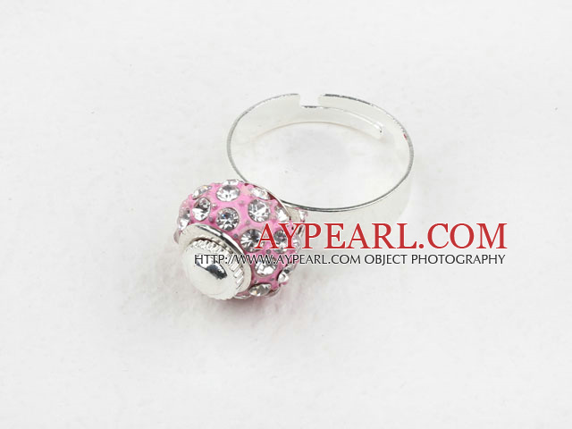 Fashion Style Pink European Bead with Rhinestone Adjustable Shambala Ring