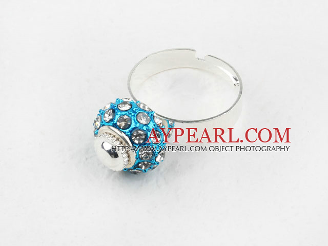 Fashion Style Blue European Bead with Rhinestone Adjustable Shambala Ring