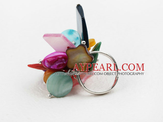 Assorted Multi Color Shell Adjustable Ring
