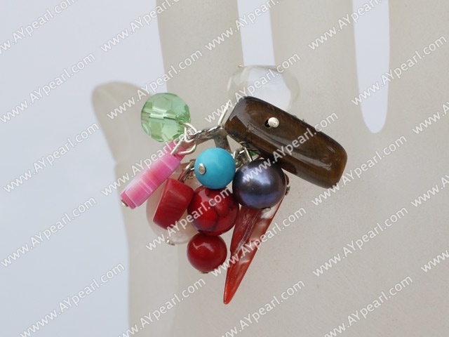 Beautiful Multi Colorful Stone Crystal And Shell Cluster Adjustable Ring