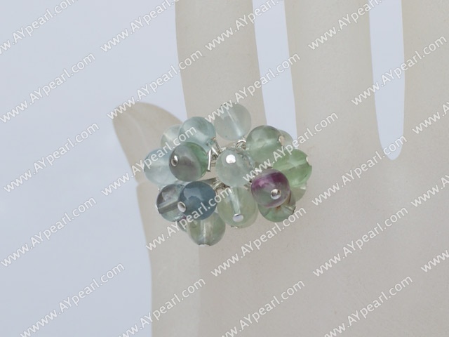 Elegant Cluster Style Round Rainbow Fluorite Adjustable Ring