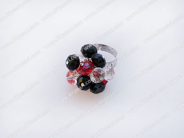 Fashion Red White And Black Crystal Cluster Ring With Adjustable Metal