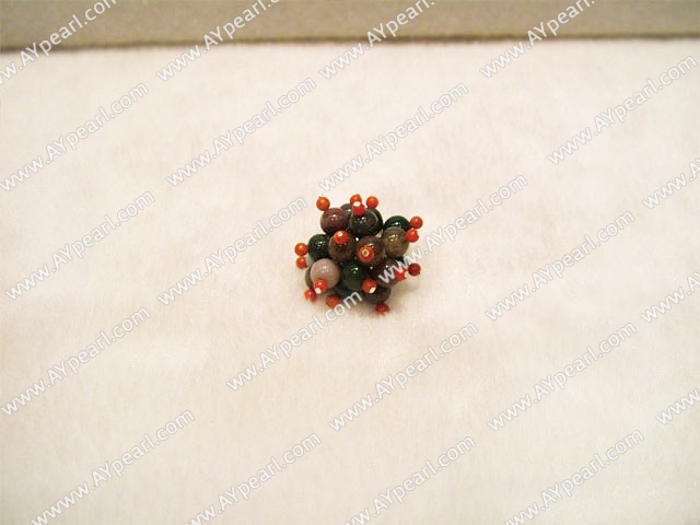 Lovely Cluster Style Round Indian Agate Coral Finger Ring Adjustable Type