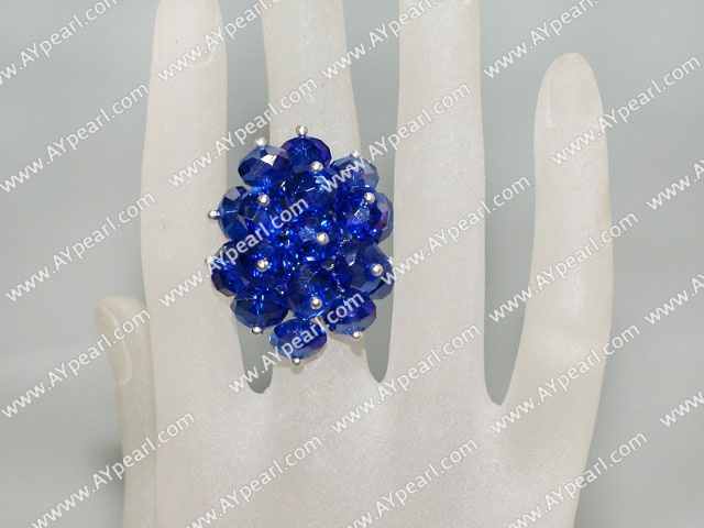 Fashion Manmade Dark Blue Cluster Crystal Flower Adjustable Ring
