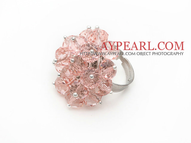 Fashion Manmade Cluster Pink Crystal Flower Adjustable Ring
