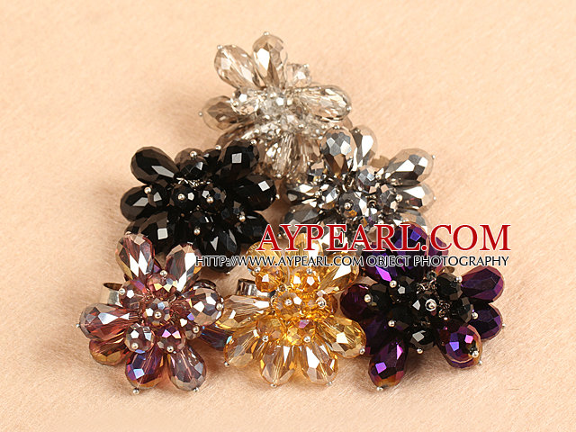 6 PCS Sparkly Multi Color Crystal Flower Adjustable Ring (Random Color)