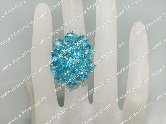 Fashion Manmade Cluster Style Sky Blue Crystal Flower Adjustable Ring