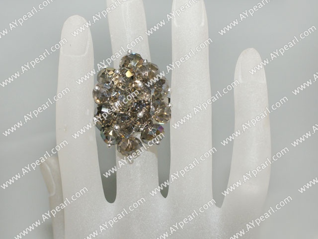 Lovely Manmade Cluster Smoky Color Crystal Flower Adjustable Ring