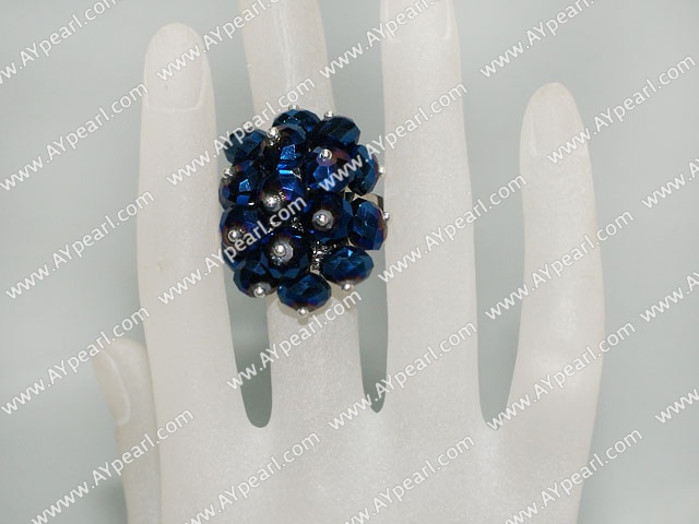 Fashion Manmade Cluster Dark Blue Crystal Flower Adjustable Ring