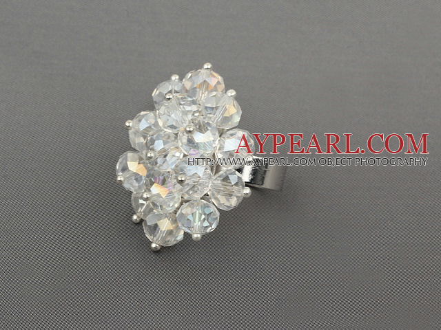 Fashion Style Clear Crystal Flower Adjustable Ring