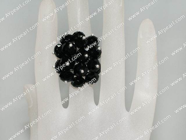 Popular Manmade Cluster Black Crystal Flower Adjustable Ring