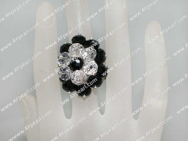 Woderful White With Black Manmade Cluster Crystal Flower Adjustable Ring