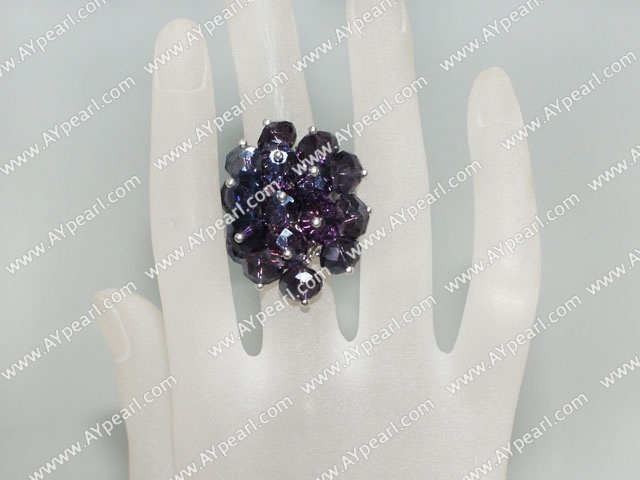 Fashion Manmade Cluster Style Purple Crystal Flower Adjustable Ring