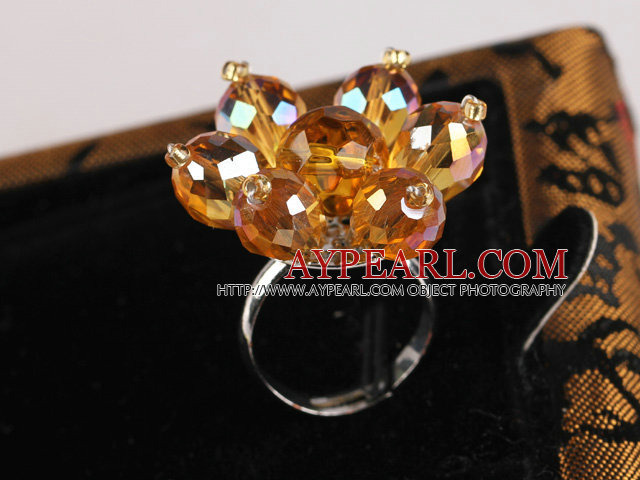 Gorgeous 8*12Mm Champagne Crystal Flower Adjustable Ring