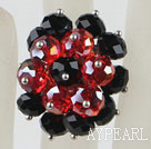 Popular Cluster Style Black And Red Crystal Flower Adjustable Ring