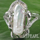 Wholesale gorgeous natural white Biwa pearl freesize ring