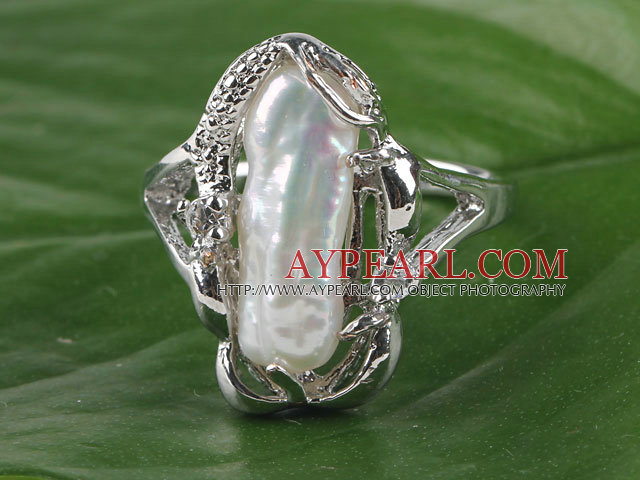 πανέμορφο φυσικό λευκό Biwa μαργαριτάρι δαχτυλίδι