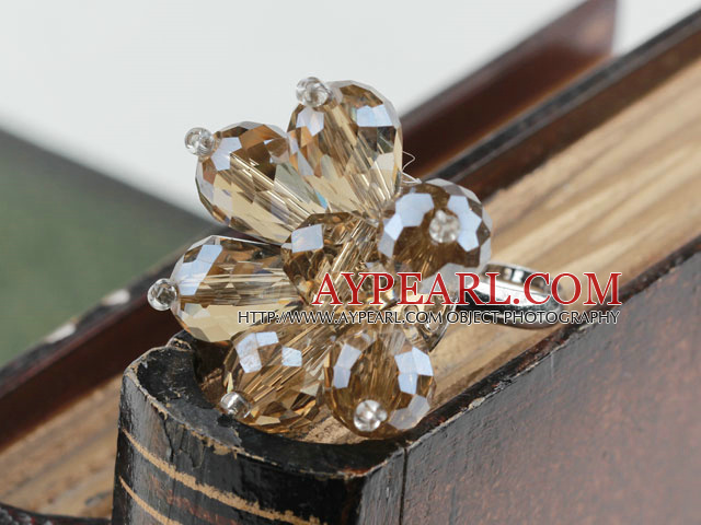 Fashion 8*12 Mm Smoky Color Crystal Flower Adjustable Ring