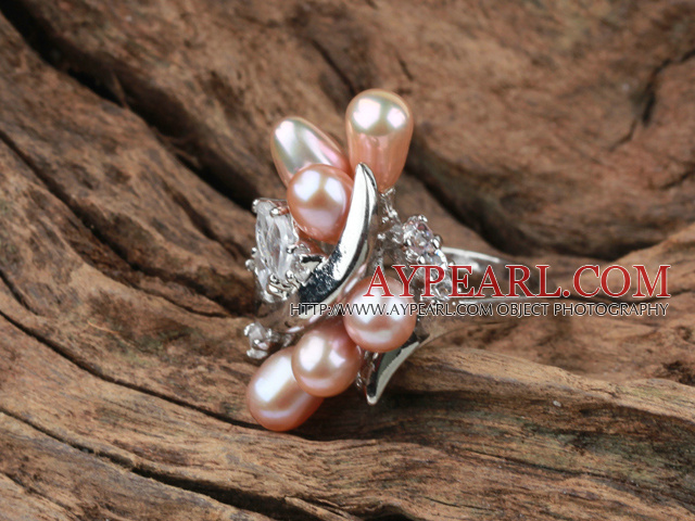 Classic Design naturelles anneau violet perles d'eau douce avec des strass (Taille gratuit)