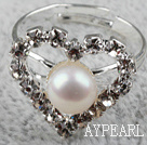 Classic Design naturelles d'eau douce Blanc Perle forme de coeur nuptiale Bague réglable